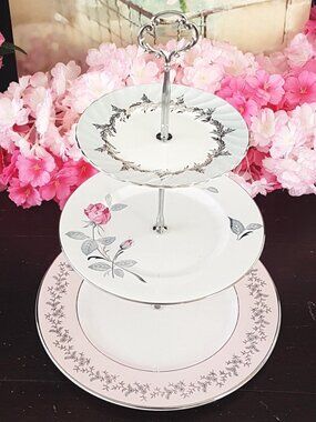 Gift for Tea Party Wedding & Anniversary Vintage 3-Tier Floral Bone China Tray